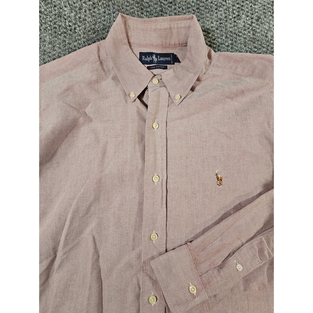 Ralph Lauren Knit‎ Button Up Shirt Mens 16 33 Large Flesh Pony Collared Jamaica